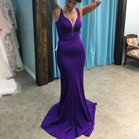 Glow Dresses & Skirts - PURPLE Sleek Sexy  Prom Dress, Cutouts Size 12, Mermaid, Jersey Stretch